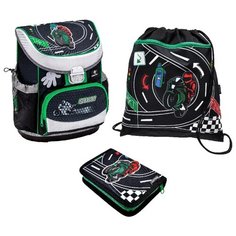 Belmil Ранец Mini-Fit - Super Speed с наполнением (405-33/710/SET), черный/белый/зеленый