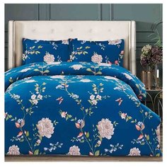 Постельное белье 1.5-спальное Arya Simple Living Delmore, сатин синий