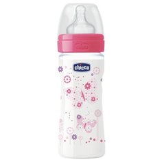 Chicco Бутылочка с соской из силикона Well-Being, средний поток, 250 мл boy/girl с 2 мес., розовый