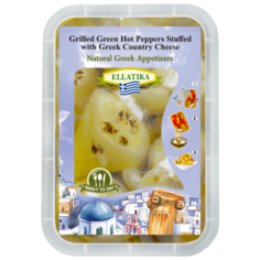 Зеленый острый перец на гриле фаршированный сыром, в масле ELLATIKA пластиковая банка 230 г