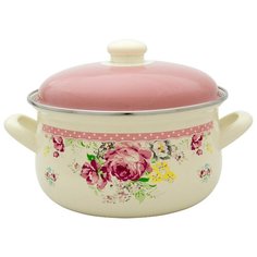 Кастрюля Savasan Романтика 1011 3,4 л, белый/розовый
