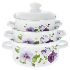 Набор кастрюль Лысьвенский завод эмалированной посуды С-124АП2/4 6 пр. белый "анютины глазки"