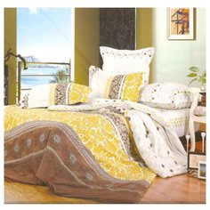 Постельное белье 2-спальное СайлиД B-122, сатин желтый/белый/коричневый