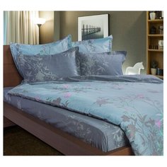 Постельное белье семейное СайлиД B-31, сатин синий