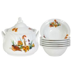 Столовый сервиз Добрушский фарфоровый завод Голубка (Грибная полянка) 7 предметов