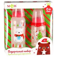 Mum&Baby Набор подарочный Новогодние малыши: бутылочка 150 мл и 250 мл с рождения, красный/зеленый
