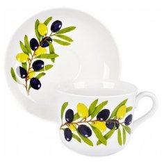 Дулёвский фарфор Чашка чайная с блюдцем Ностальгия Оливки 450 мл