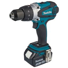 Ударная аккумуляторная дрель-шуруповерт Makita DHP458RFE 91 Н·м синий/черный