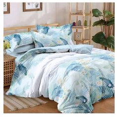 Постельное белье 2-спальное с евро простыней ЛайМ Предвосхищение лета, сатин голубой