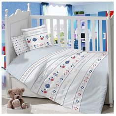 ЛайМ комплект Подводный мир (3 предмета, простыня на резинке) белый/голубой