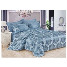 Постельное белье семейное ЛайМ Родос, жаккард-сатин синий