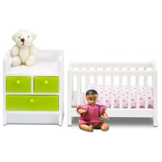 Lundby Кровать с пеленальным комодом Смоланд (LB_60209900) белый / зеленый
