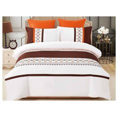 Постельное белье 2-спальное с евро простыней ЛайМ Жоржетта, сатин белый/коричневый