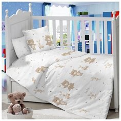ЛайМ комплект Медвежата на прогулке (3 предмета, простыня на резинке) белый