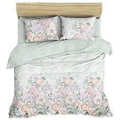 Постельное белье евростандарт Василиса Французский стиль Королевский сад, перкаль голубой/серый