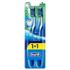 Зубная щетка Oral-B 3D White свежесть: средней жесткости, голубой / голубой, 2 шт.