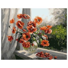 ВанГогВоМне Картина по номерам "Букет красных маков на окне", 40х50 см (ZX 21846)