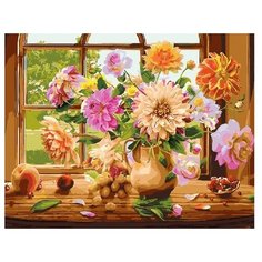 ВанГогВоМне Картина по номерам "Георгины на окне", 40х50 см (ZX 21772)