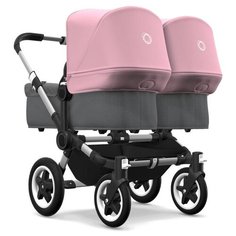 Универсальная коляска Bugaboo Donkey 2 Twin (2 в 1) Alu/Grey melange/Soft pink, цвет шасси: серебристый