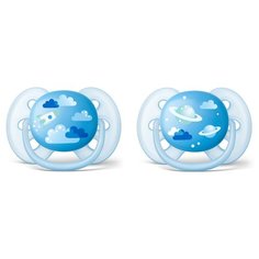 Пустышка силиконовая ортодонтическая Philips AVENT Ultra Soft SCF222/22 6-18 м (2 шт.) голубой