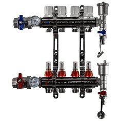 Коллекторная группа Tim (KA004) 1", 4 вых., расходомер, воздухоотводчик, сливной кран, термометр