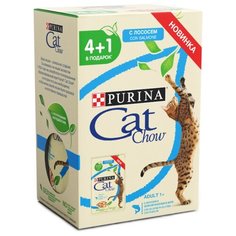 Корм для кошек CAT CHOW с лососем 5шт. х 85 г (кусочки в желе)