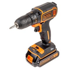 Аккумуляторная дрель-шуруповерт BLACK+DECKER BDCDC18KB Li-Ion 1.5 А·ч 18 В х2 кейс 30 Н·м черный/оранжевый