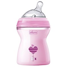 Chicco Бутылочка с наклонной соской Natural Feeling, 250 мл с 2 мес., розовый