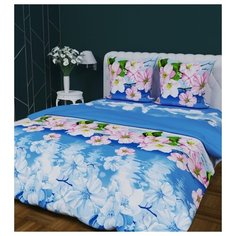 Постельное белье 2-спальное с евро простыней Текстильная лавка Сакура 70 x 70 бязь синий