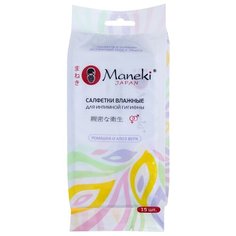 Maneki Влажные салфетки для интимной гигиены Kaiteki с алоэ и ромашкой, 15 шт