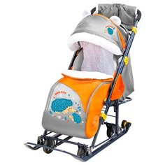 Санки-коляска Nika Ника-детям 7-6 (НД7-6) с ежиком оранжевый/серый