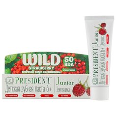 Зубная паста PresiDENT Junior Wild Strawberry 6+ земляника 50 RDA без фтора, 50 мл