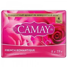 Мыло кусковое Camay French Romantique с ароматом алых роз, 4 шт., 75 г