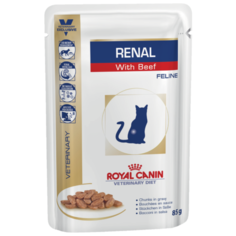 Корм для кошек Royal Canin Renal при проблемах с почками, с говядиной 12шт. х 85 г (кусочки в соусе)