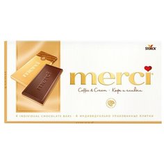 Шоколад Merci молочный и белый порционный кофе и сливки, 100 г ..,Merci