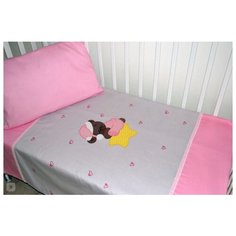 ЛайМ комплект Спящая медведица (3 предмета, простыня на резинке) розовый/серый