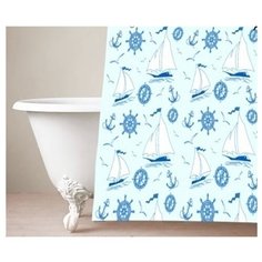 Штора для ванной Proffi Home Морское приключение 180х180 голубой