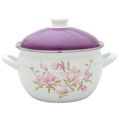 Кастрюля Savasan Магнолия 1004 2,1 л, белый/фиолетовый/розовый