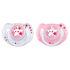 Пустышка силиконовая анатомическая Philips AVENT Ночные SCF176/24 6-18 м (2 шт) белый/розовый