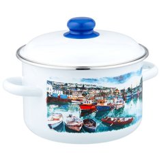 Кастрюля Appetite Романтика 4 л, белый/синий