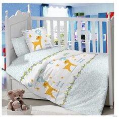 ЛайМ комплект Олененок на голубом (3 предмета, простыня на резинке) белый/голубой