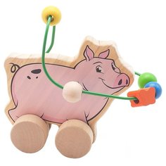 Каталка-игрушка Мир деревянных игрушек Свинья (Д367) розовый