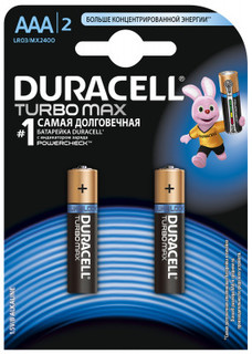 Батарейки щелочные Duracell Turbo AAA/LR03, 2 шт.