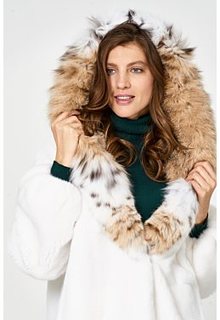Шуба из аукционного меха норки KOPENHAGEN FUR с отделкой мехом рыси Estel