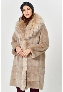 Шуба из аукционного меха норки KOPENHAGEN FUR с отделкой мехом рыси Emfasi Pelle