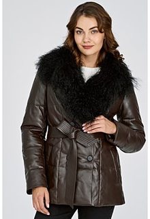 Утепленная кожаная куртка с отделкой овчиной La Reine Blanche