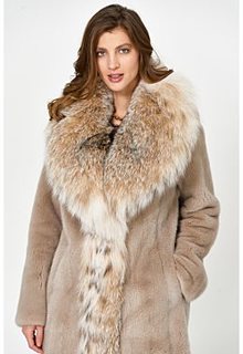 Шуба из аукционного меха норки KOPENHAGEN FUR с отделкой мехом рыси Emfasi Pelle