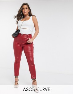 Красные джинсы скинни с покрытием и завышенной талией ASOS DESIGN Curve-Красный