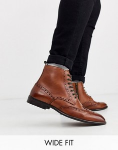 Светло-коричневые кожаные ботинки-броги с натуральной подошвой ASOS DESIGN-Светло-коричневый