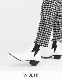 Белые кожаные ботинки челси в ковбойском стиле для широкой стопы на кубинском каблуке ASOS DESIGN-Белый